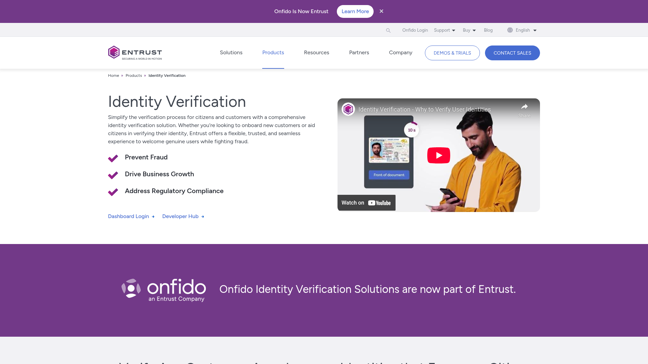 screenshot of Onfido
