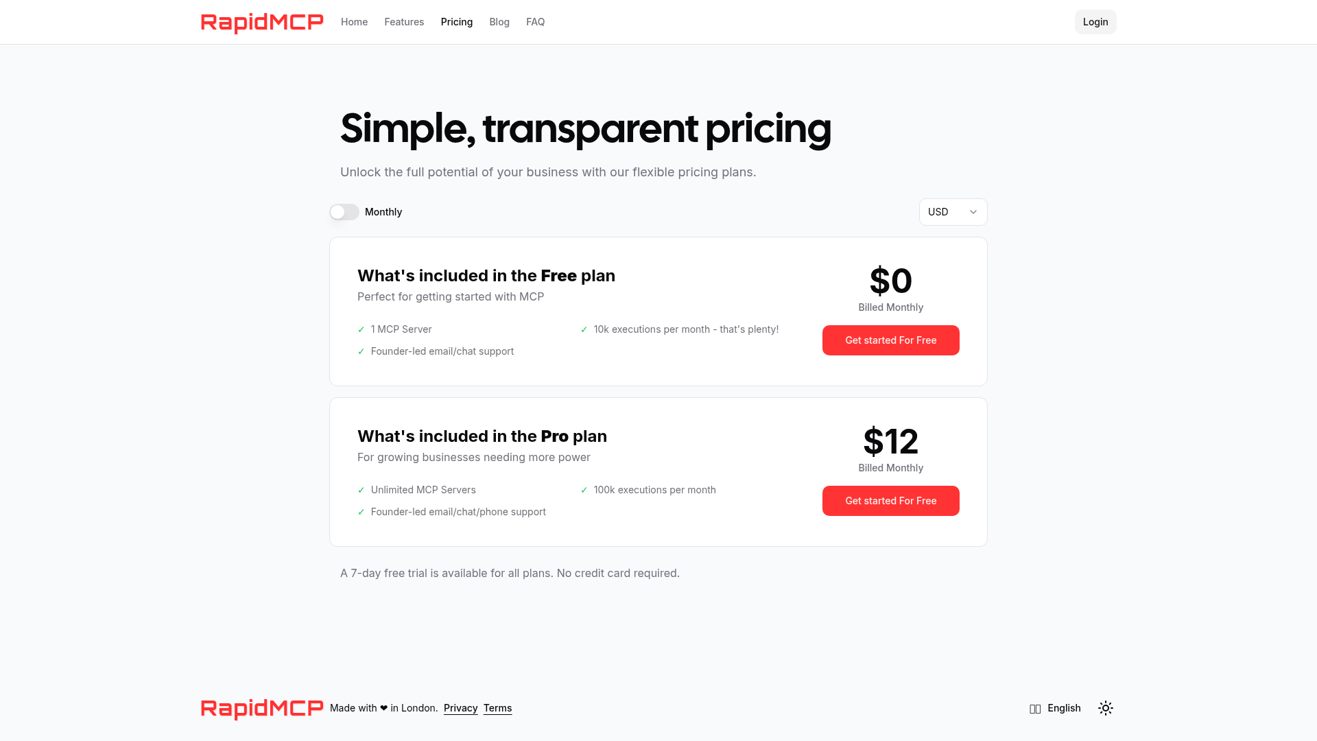 RapidMCP Pricing