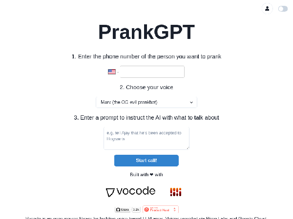 screenshot of PrankGpt