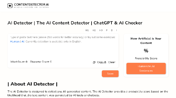 screenshot of ContentDetector.ai