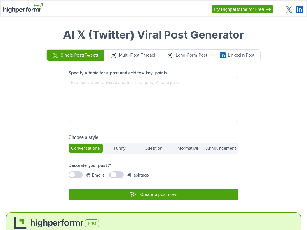 screenshot of AiXPostGenerator