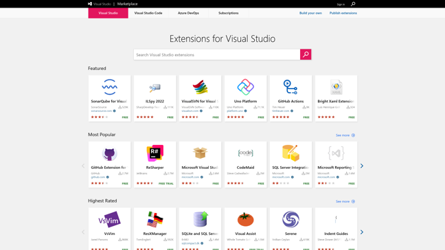 screenshot of VisualStudioExtensions