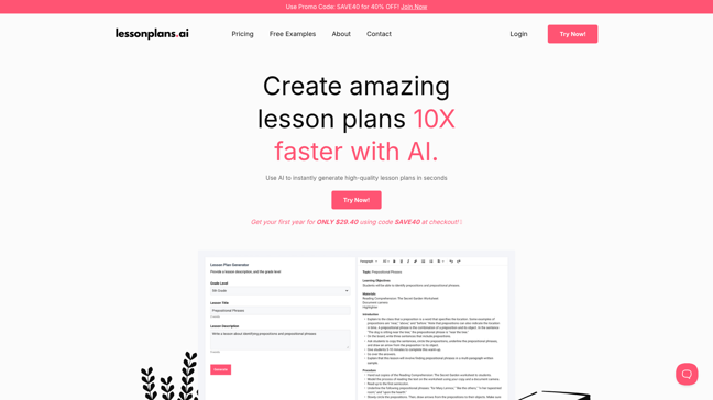 screenshot of LessonPlans.ai