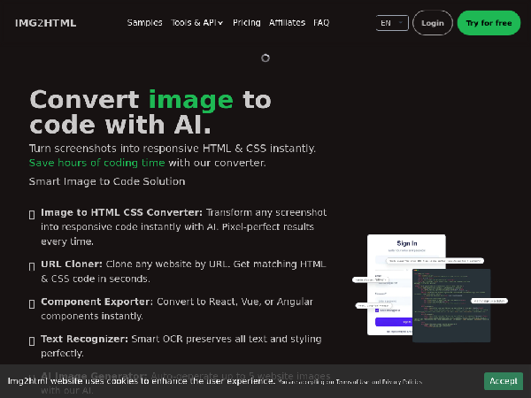 screenshot of Img2Html