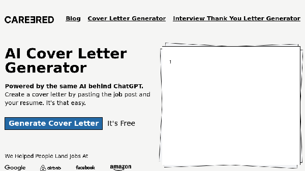 screenshot of Ai Cover Letter Generator