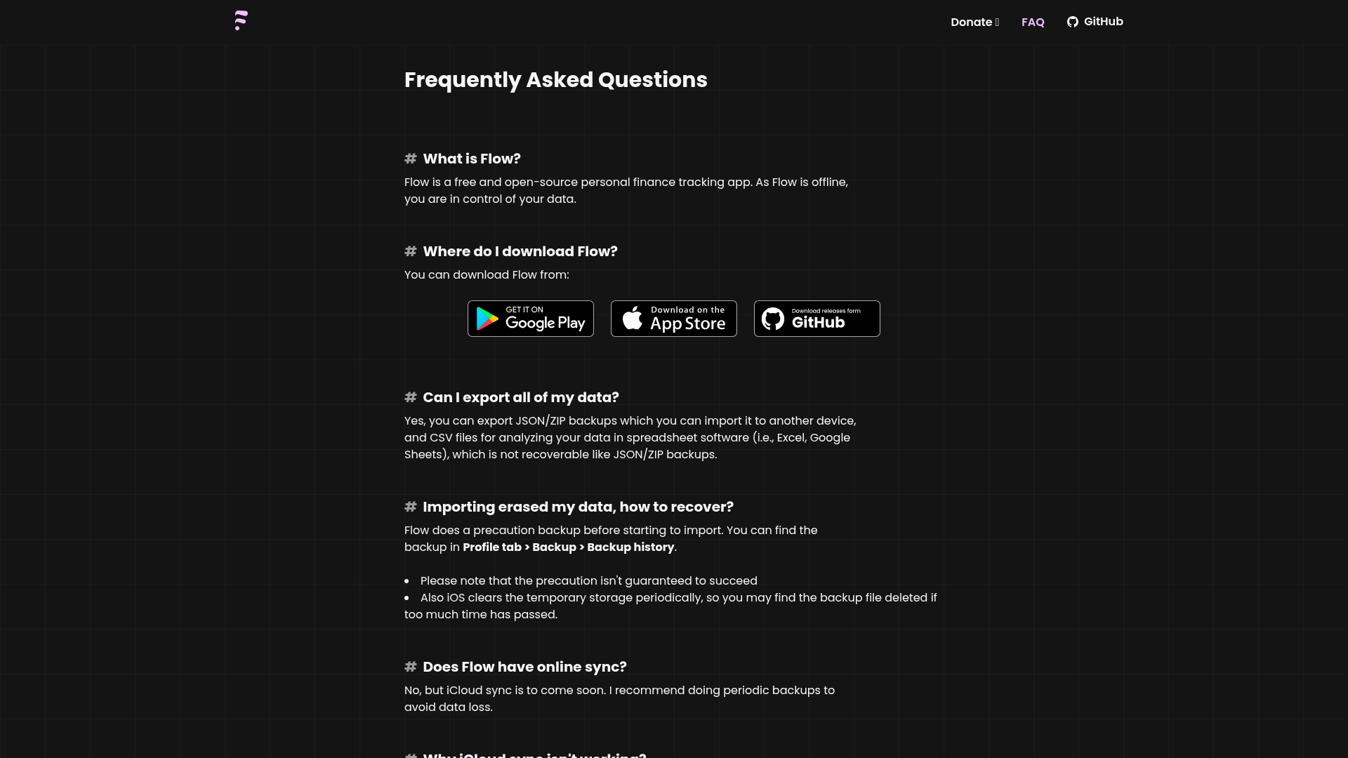 FAQ Screenshot