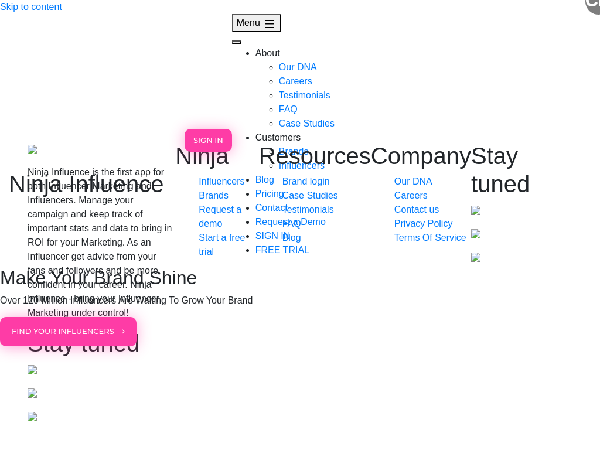 screenshot of NinjaInfluence