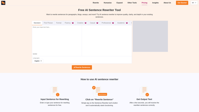 screenshot of SentenceRewriter