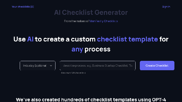 screenshot of ChecklistGenerator