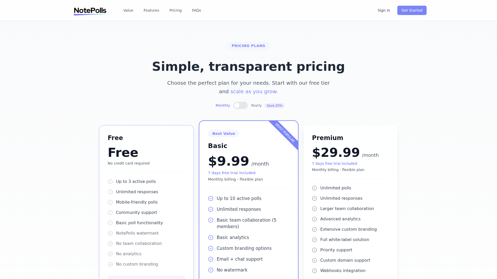 Page de tarification