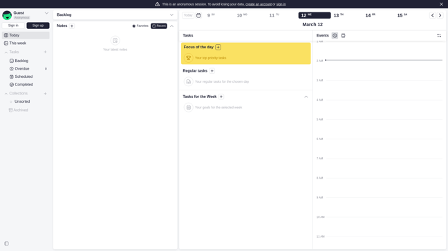 screenshot of Emery Planner