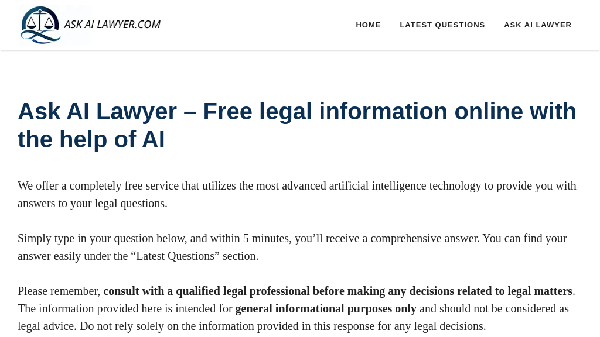 screenshot of Ask AI Lawyer