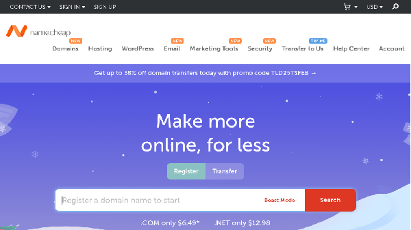 screenshot of Namecheap