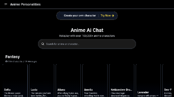 screenshot of AnimePersonalities