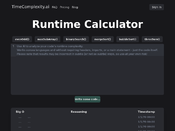 screenshot of RuntimeCalculator