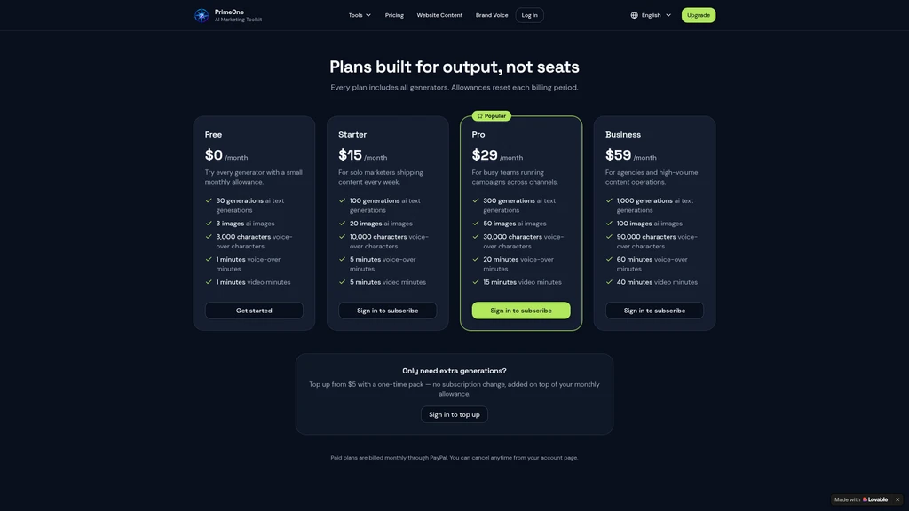 PrimeOne AI Marketing Toolkit - Screenshot 2